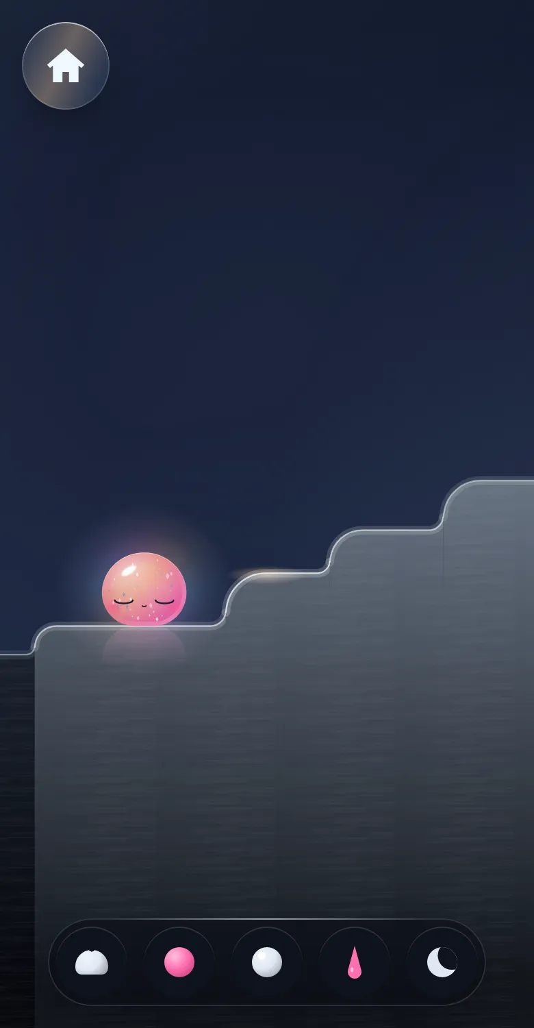 Goo Stairs: a pink Puff of goo on a stair of frosted glass under a night sky.
