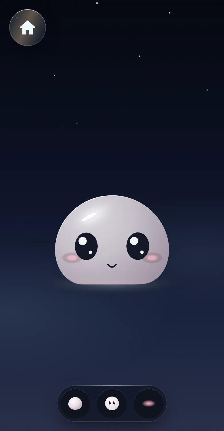 Puff Maker: a pearl Puff on a night field, with the gel and eye tools in a glass dock.