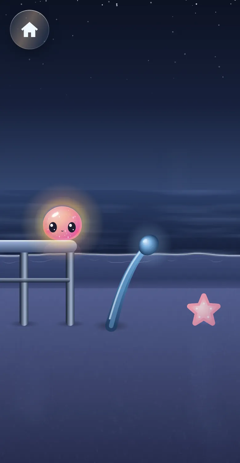 Dumpling Drop: the Puff on the end of a glass pier over a night beach, a kelp noodle beside it.